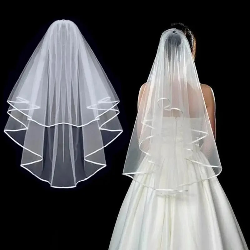 Simple Ribbon Edge Soft Tulle Wedding Veils with Comb Marriage Wedding Accessories 2024