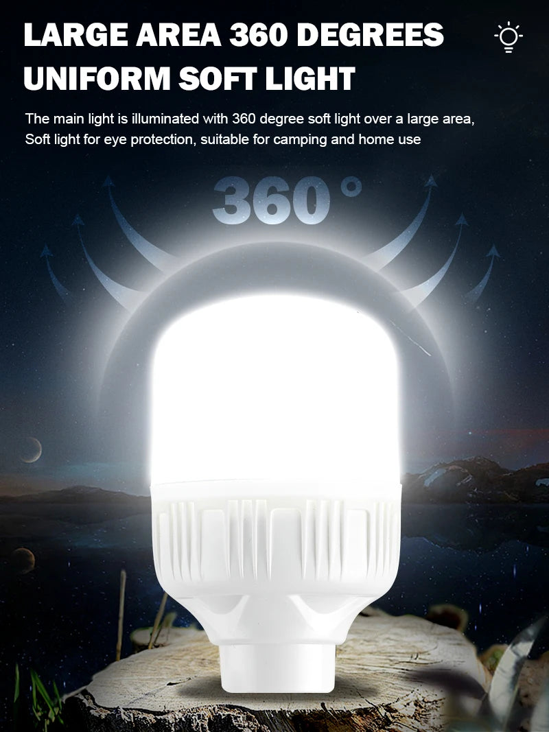 Outdoor USB Rechargeable LED Lamp Bulbs Super Bright Emergency Light with Hook Portable Camping Fishing Lantern Night Lights