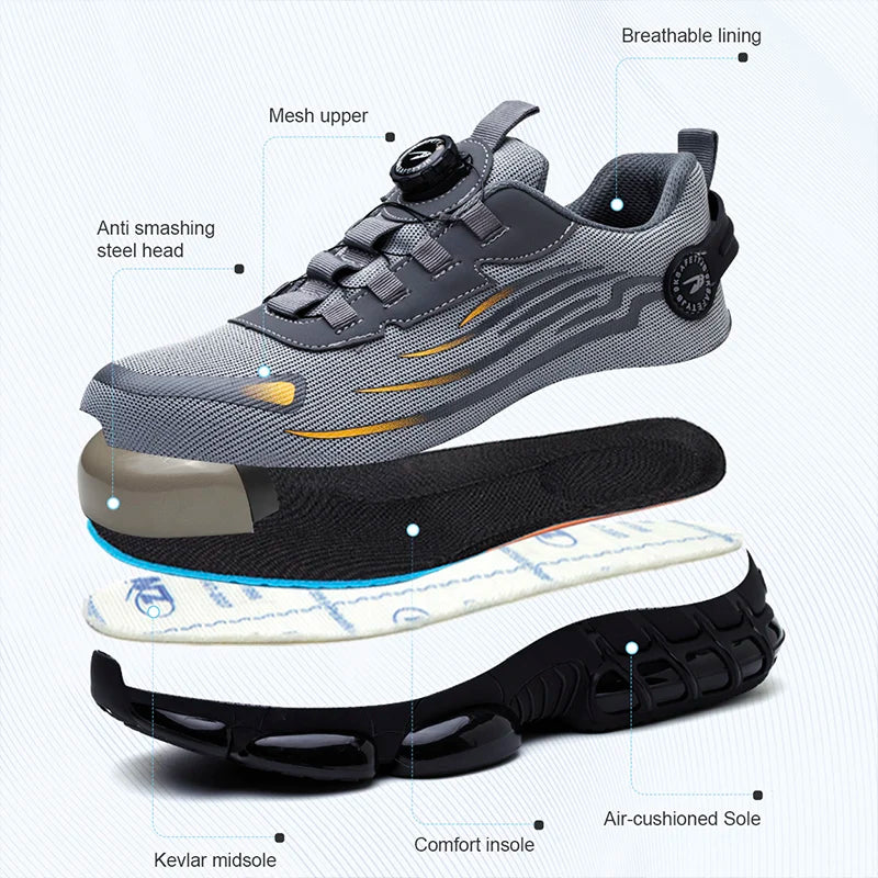 Rotary Buckle Work Safety Shoes For Men and Women Air Soft Sole Lightweight Protective Work Sneakers Men Breathable Boots - Shoppiline