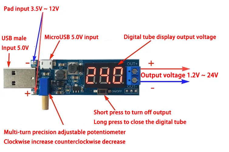 USB boost power regulator module DC-DC 5V to 3.3V 9V 12V 24V digital desktop power module