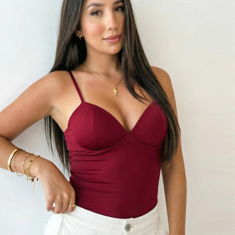 HXAO Sleeveless Crop Tops For Woman Corset Camisole Brown Top Women Bodycon Backless Sexy Tops With Straps Bustier Tank Tops