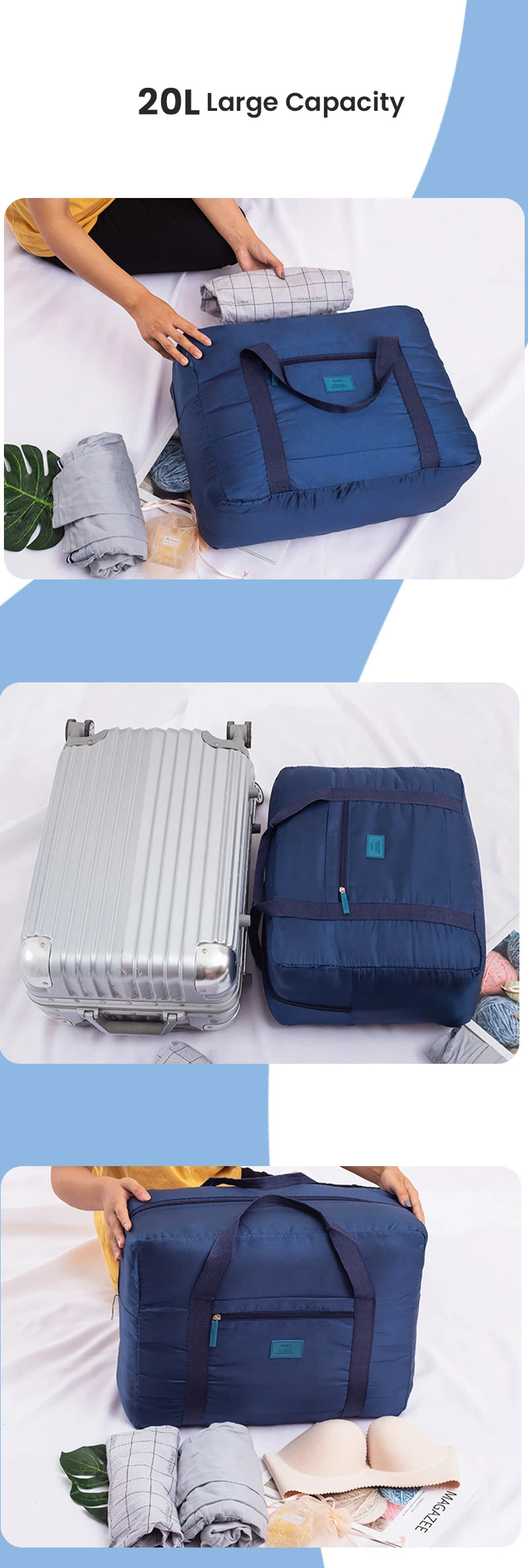 Travel Duffel Bag Lightweight Foldable Unisex Tote Carry On Luggage Weekender Overnight Stays Suitcase Organiser 20L Large Bags