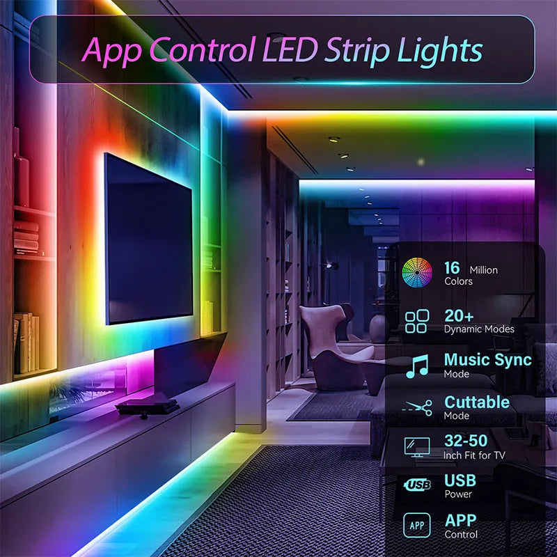 5V LED-Streifen USB RGB 5050 LED-Lichtband Musik-Synchronisation App-Steuerung Luces Led Flexible Lampe für Raumdekoration TV-Hintergrundbeleuchtung