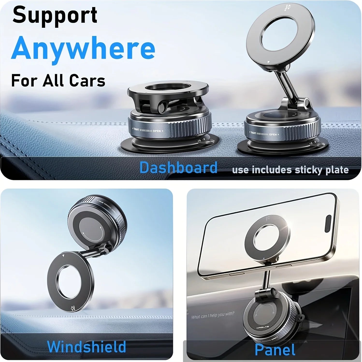 Vacuum Magnetic Suction Cup Phone Mount for Car/Gym/Mirrora/Smooth Surface/Bathroom Mirror,360° AdjustablePhoneHolderfor iPhone. - Shoppiline