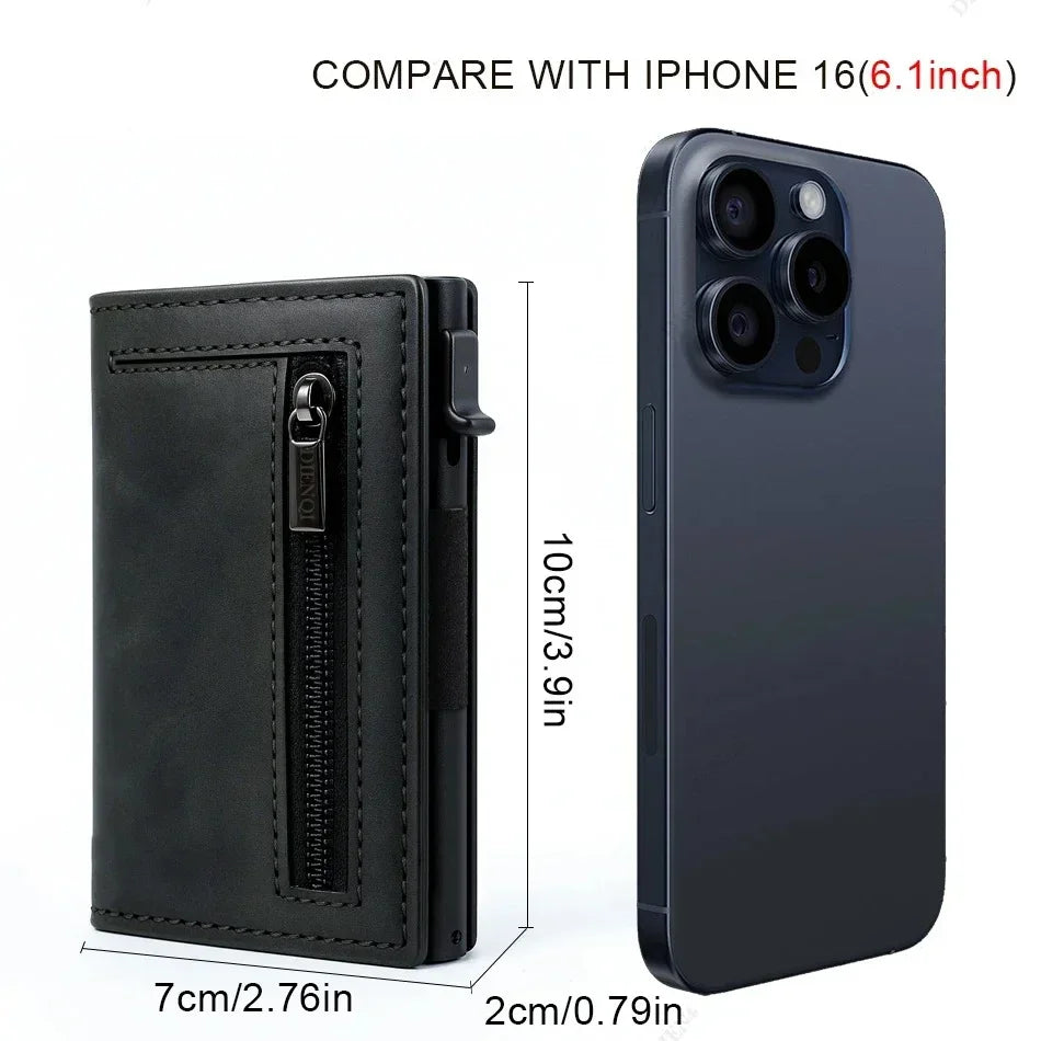 Magnetic Credit Card Holder Luxury Men Wallet Rfid Blocking Pop Up Minimalist Wallet Leather Bank Cardholder Case Vallet for Men