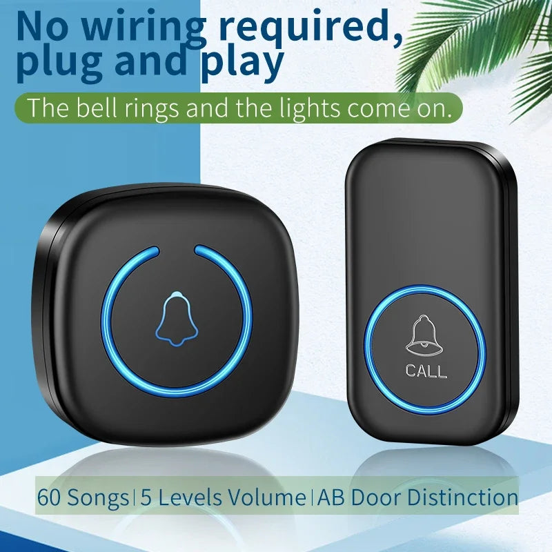 Wireless Doorbell Intelligent Welcome Door Bell 300M/984 FT Remote 60 Songs Melodies Home Smart Doorbell US EU Plug Optional