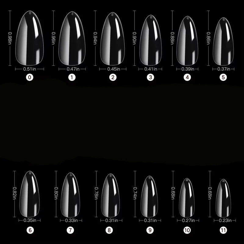 Almond False Nail Tips Clear Matt Soft Fake Nails Extension 12 Sizes for Home DIY Nail Salon Manicure