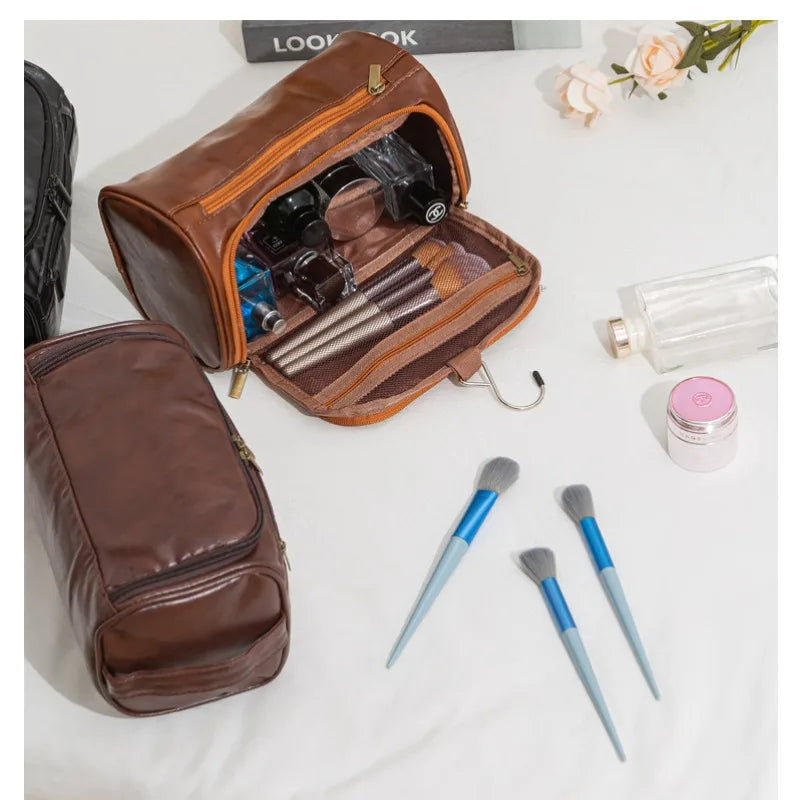 Leather Toiletry Bag for Men Women Dopp Kit Mens Hanging Toiletry Bag Travel Toiletry Bag for Traveling Large Cosmetic Bag for T