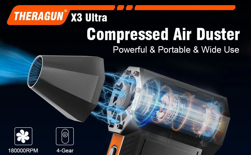 Updated X3Ultra Mini Turbo Fan Jet Electric Duster 4-speed Adjustable 180,000RPM Wind Speed 58m/s Car/PC Cleaning Tools - Shoppiline