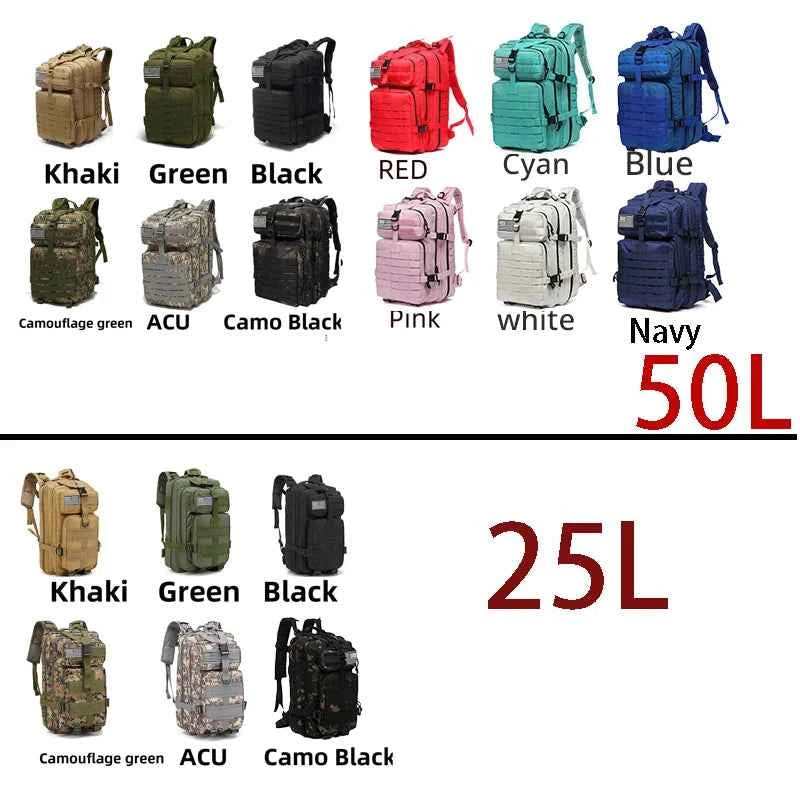 25L/50L Sturdy Nylon Waterproof Tactical Sports Trekking Fishing Hunting Camping Hiking Bag Backpack Outdoor Rucksacks