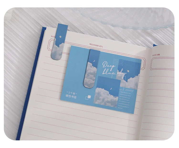 JIANQI 2pcs/pack Magnetic bookmark beautiful scenery clouds simple literary pattern bookmark Reading tool School office supplies