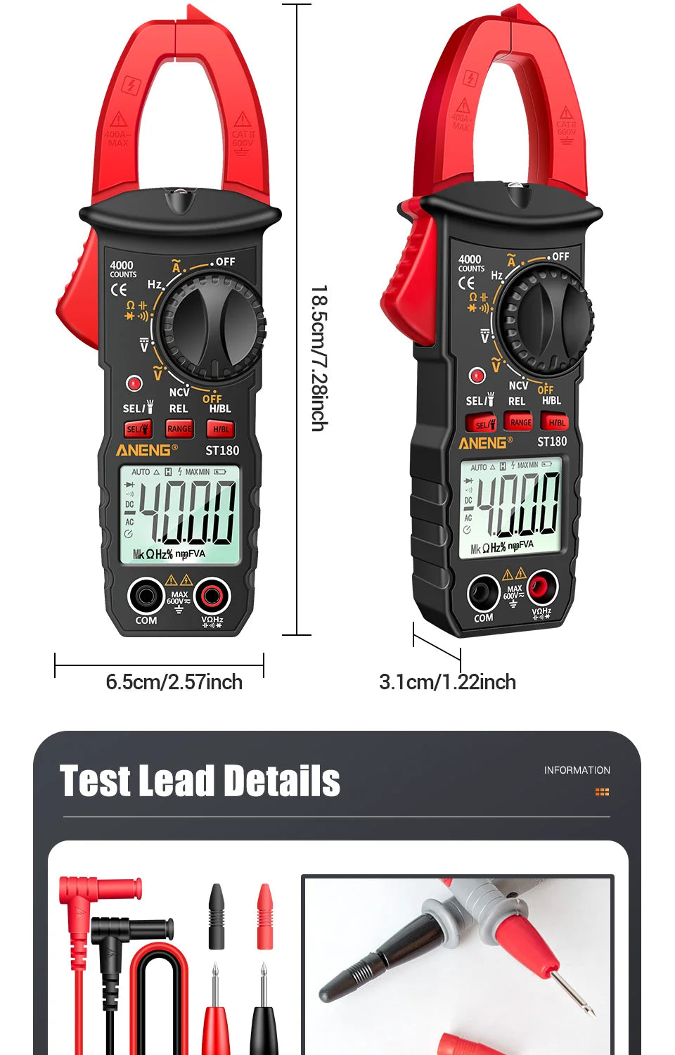 ANENG ST180 AC Current Clamp Meter  Digital 4000 Counts Multimeter Ammeter Voltage Tester Car Amp Hz Capacitance NCV Ohm Tool - Shoppiline