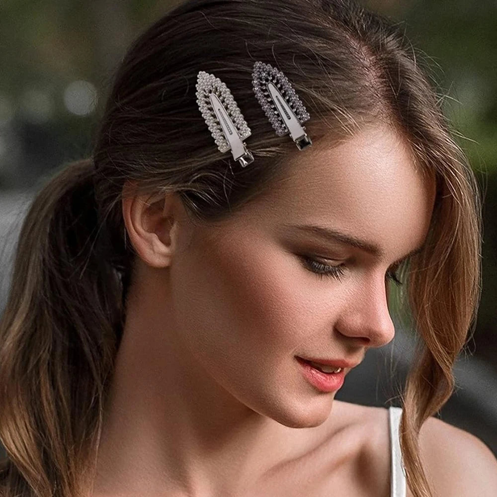 12Pcs Elegant Shiny With Pearls , Imitation Diamonds, Plastic Rhinestone Leaf Hair Clips Solid Romantic Party Hair Decorations
