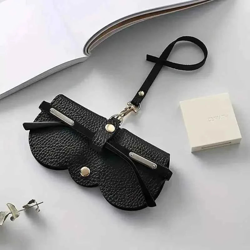 Litchi Embossed PU Leather Glasses Case Cute Hanging Eyewear Holder for Sunglasses Reading Glasses Portable Travel Storage Bag