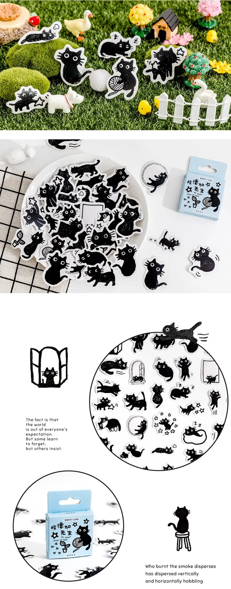 45 autocollants / boîte Autocollants pour carnet Chaton en boîte Dessin animé mignon Autocollants décoratifs pour album photo Manuel de croissance DIY