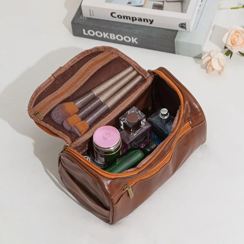 Leather Toiletry Bag for Men Women Dopp Kit Mens Hanging Toiletry Bag Travel Toiletry Bag for Traveling Large Cosmetic Bag for T