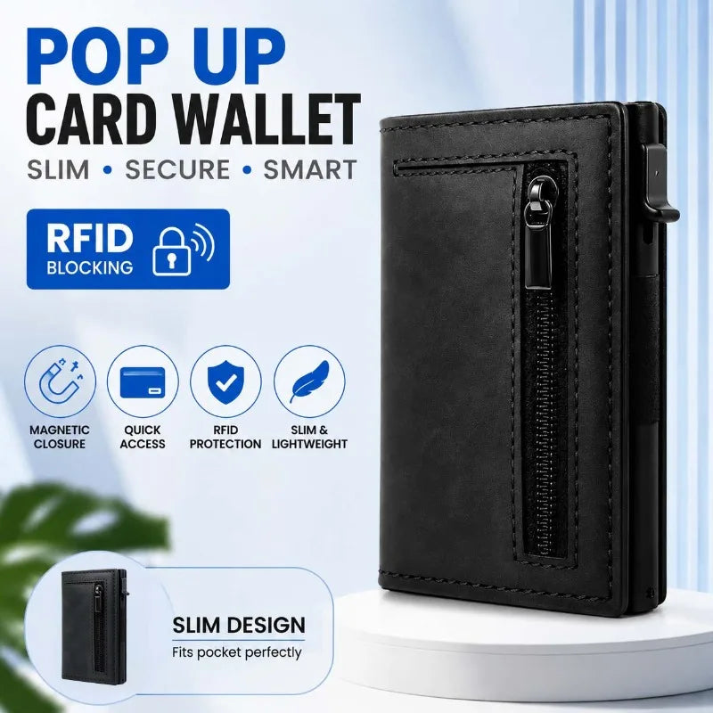 Magnetic Credit Card Holder Luxury Men Wallet Rfid Blocking Pop Up Minimalist Wallet Leather Bank Cardholder Case Vallet for Men