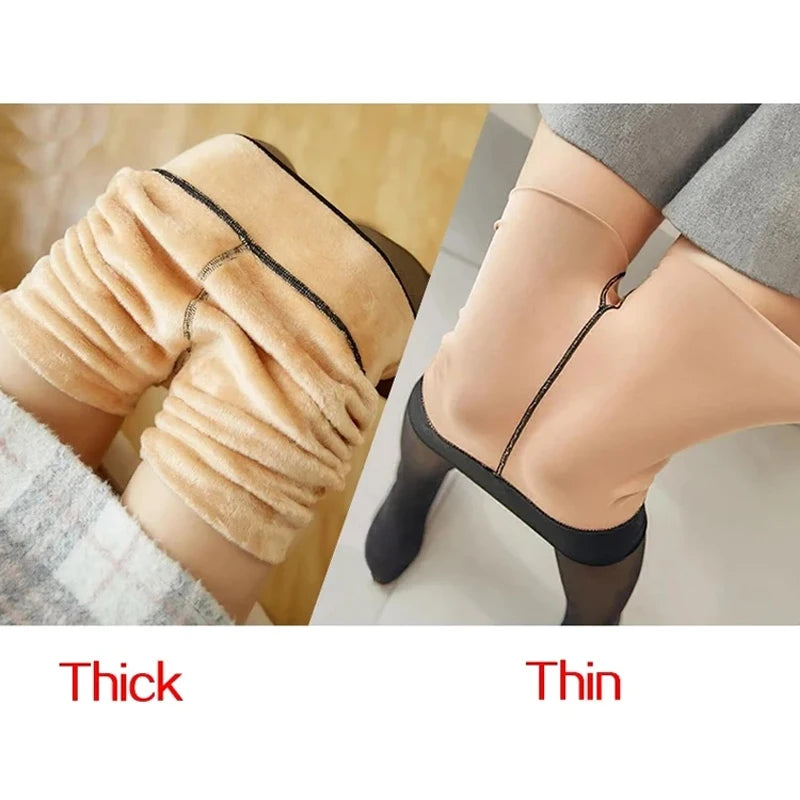 Collants Thermiques Femme Doublés Polaire Collants Hiver Chauds Sexys Collants Opaques Translucides Amincissants Épais Collants Élastiques en Velours Fins