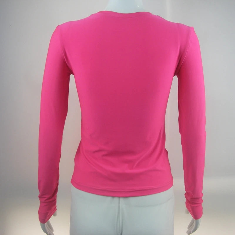 Damenbekleidung Langarm-T-Shirt Slim Fit Tops Damen Rundhals Enganliegendes T-Shirt Streetwear 2024 Y2K Qtraf 2408