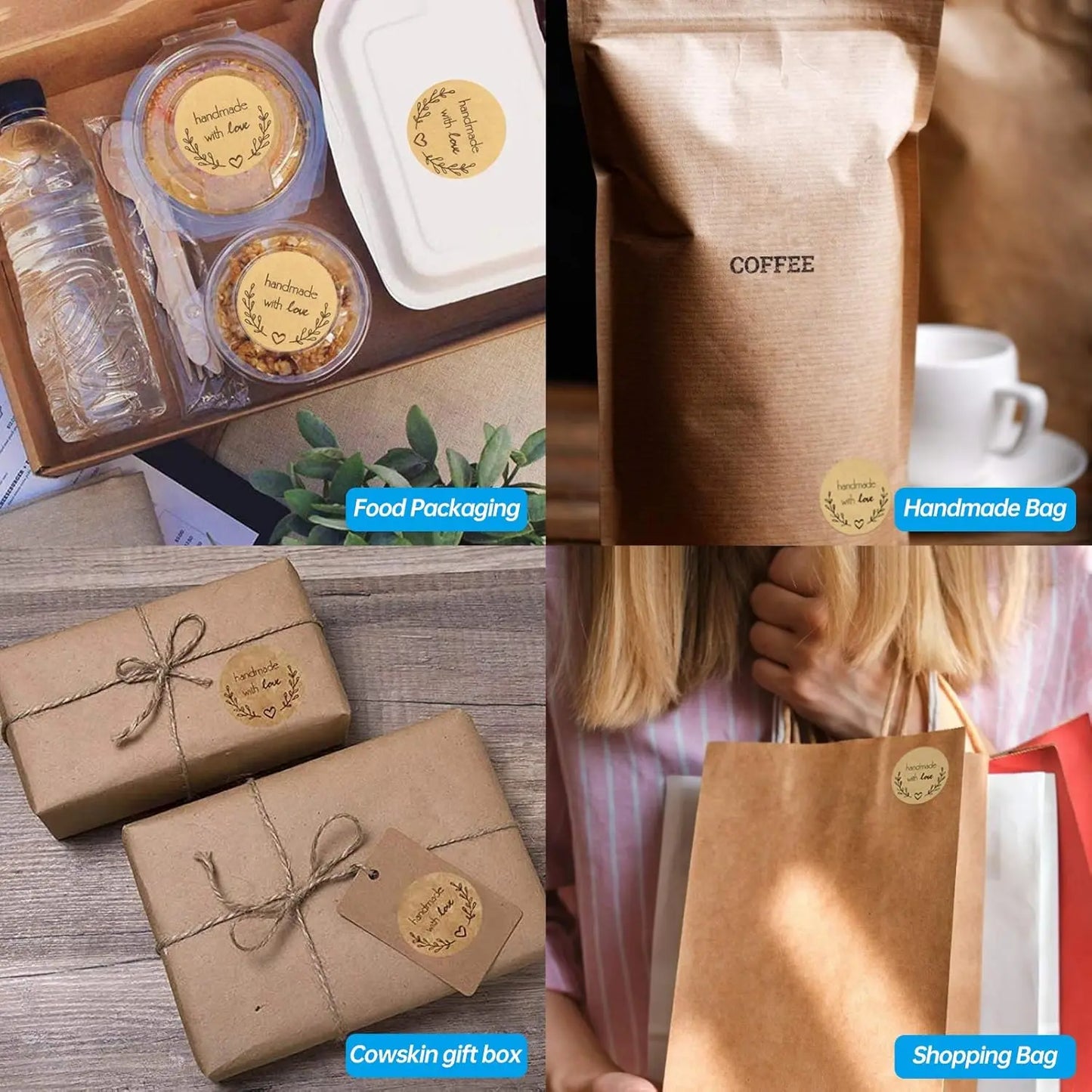 500 Pcs Baking Kraft Paper Heart Shape Labels for Packaging, Envelope Seals, Small Business, Wedding, Birthday, Party Gift Wrap