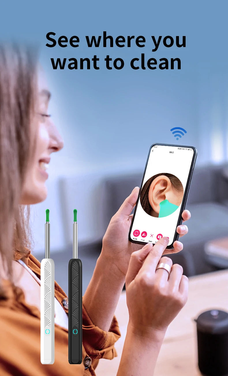 Wireless Ear Wax Cleaner with Camera Safe Earwax Removal Endoscope with Camera Luminous Otoscope Ear Cleaning Tools Ear Care