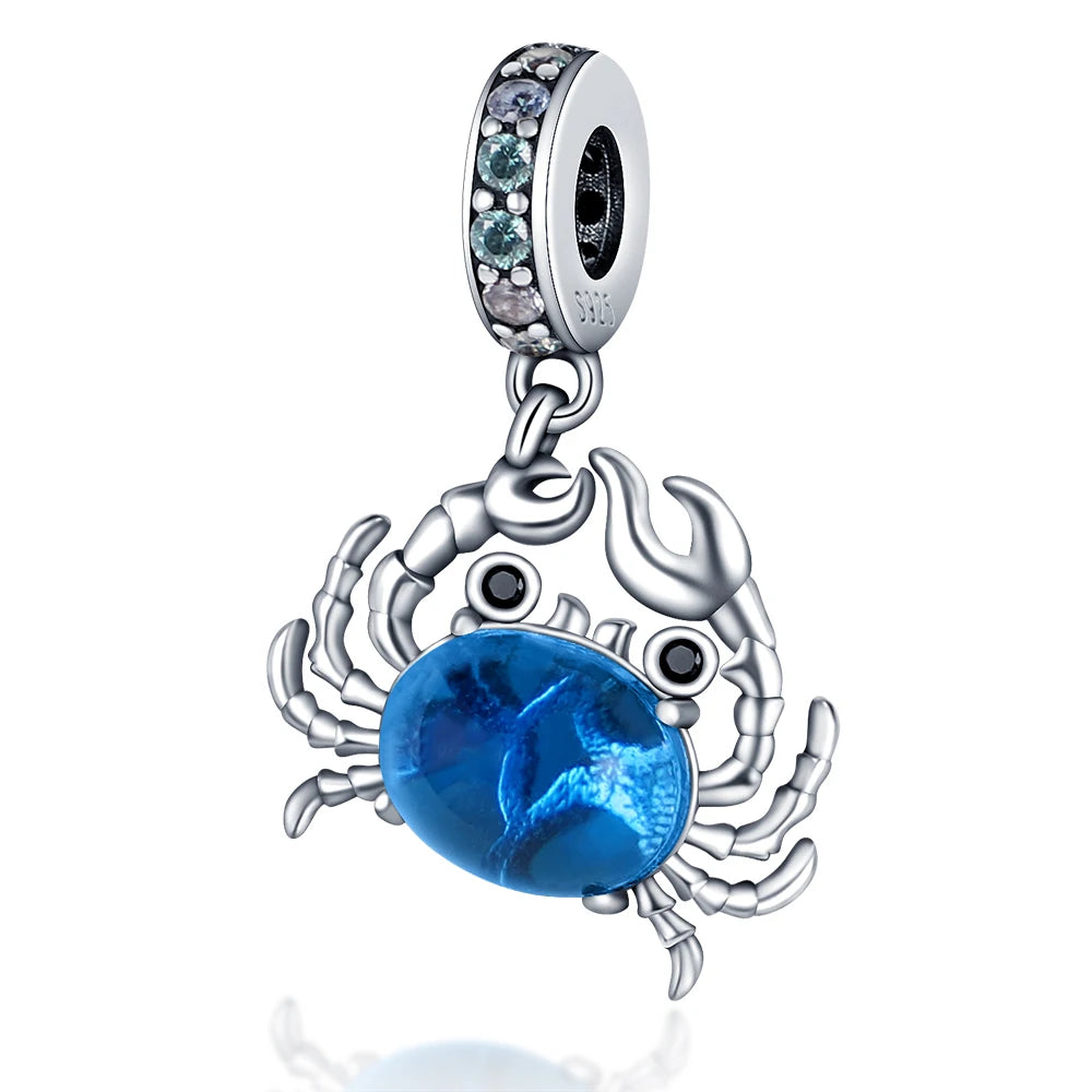 Hot Sales Charms 925 Sterling Silver Blue Crab Pendant Dangle Fit Original Bracelet DIY Women Jewelry Making