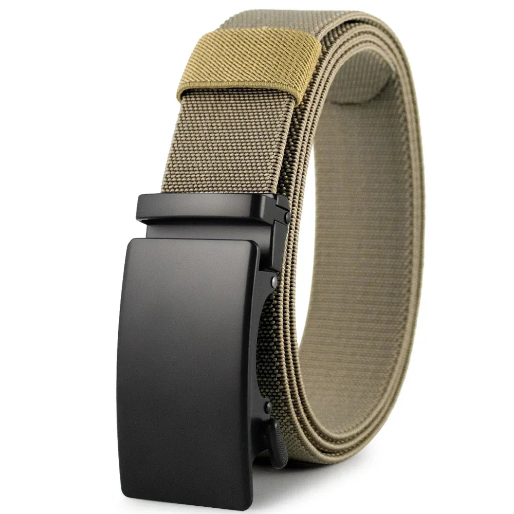 Nouvelle ceinture élastique de sport de golf, ceinture tactique, boucle automatique en métal, ceinture militaire en nylon extensible résistante pour hommes, grandes tailles 115-150CM