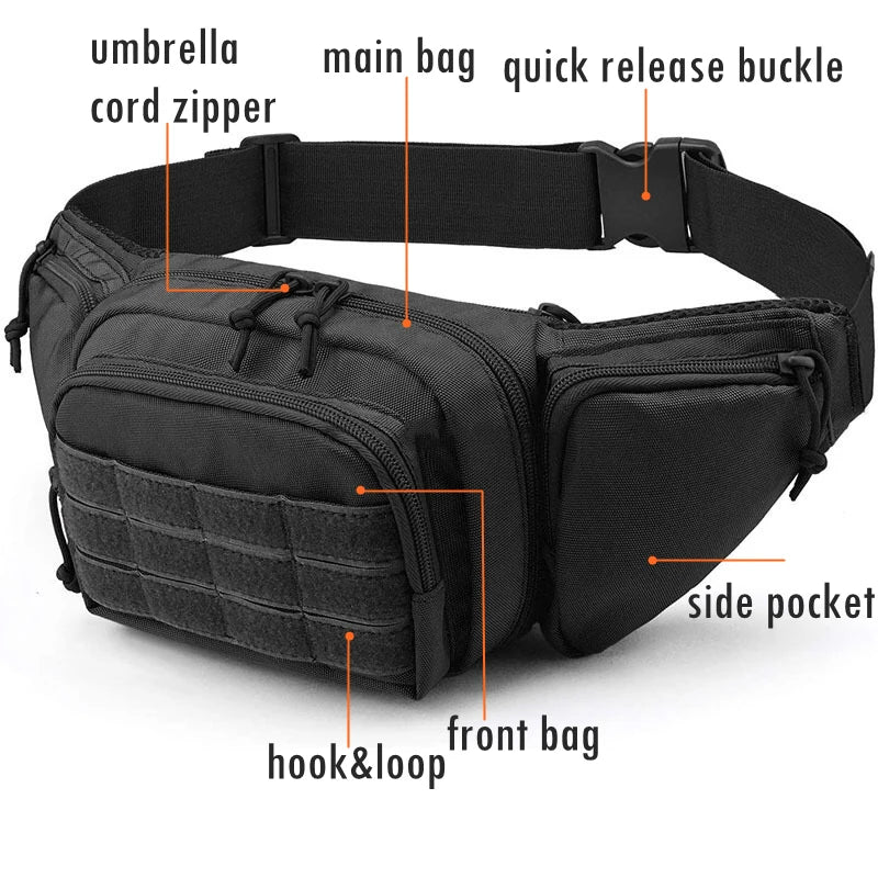 Men Waist Bag Belt Bumbag Waterproof Nylon Molle EDC Fanny Phone Pouch for Hunting Climbing Camping