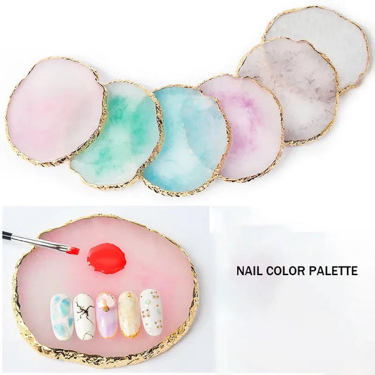 Natural Resin Stone Luxury Nail Art Palette Mix Color Drawing Pallet Gel Polish Display False Nail Tips Shelf DIY Manicure Tools