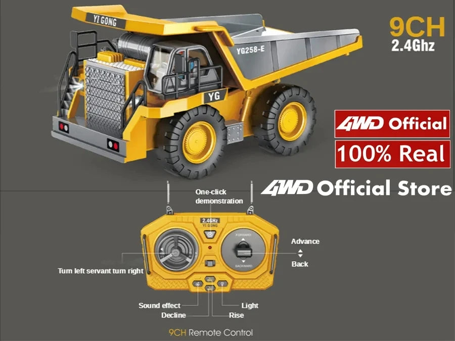4WD Remote Control Excavator 4x4 Alloy Dump Truck Bulldozer Radio Model RC Car Construction Vehicle Toy Children Kids Gifts - Shoppiline