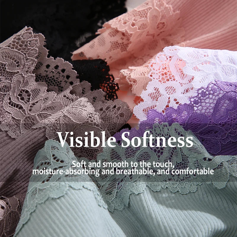3Pcs/set Women Cotton Panties Floral Lace Intimate Underwear Trendy Patchwork Lace Briefs Female Soft Underpants Lingerie S-XL