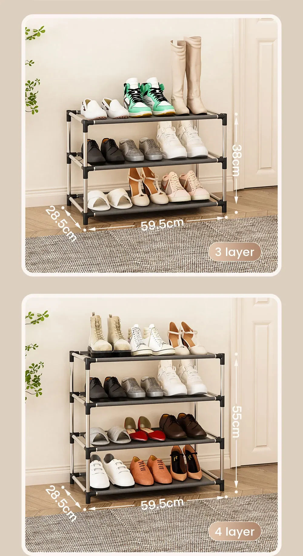 Stylisches Schuhregal Metall Einfaches Schuhregal Schuh-Organizer Ständer Halter Platzsparendes schwarzes Schuhregal für Wohnzimmer