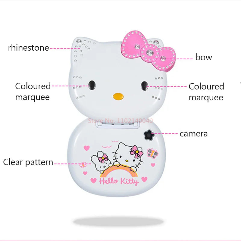New K688 Hello Kitty Cute Mini Girl Mobile Phone With Flip Cartoon No Lock Children Dual Card Mobile Phone Kids Gift Kawaii Toys