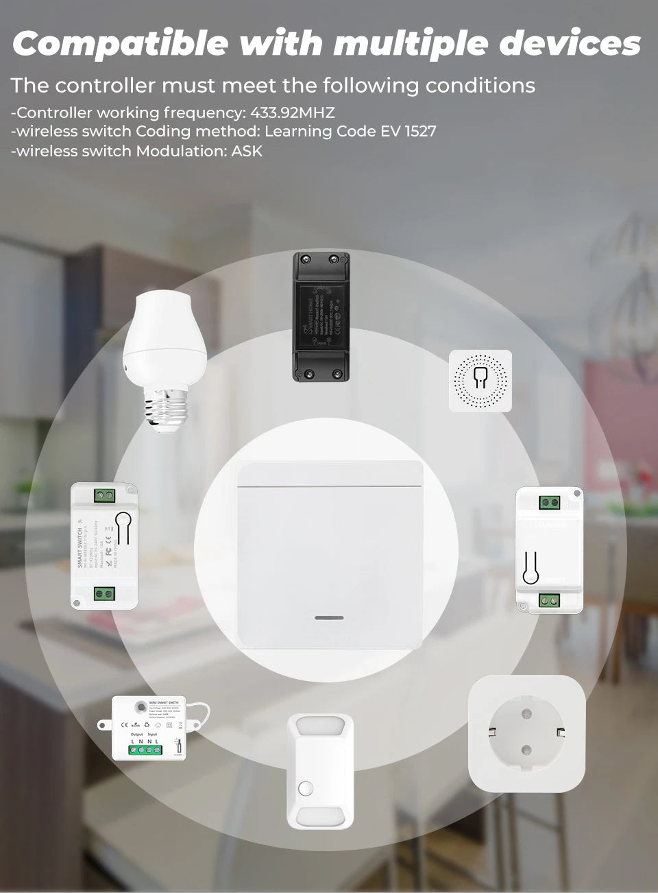 Wireless Light Wall Switch Relay Receiver RF 433Mhz 1/2/3Gang Panel Switch Remote Control Interruptor for LED Lamp 10A 110V 220V