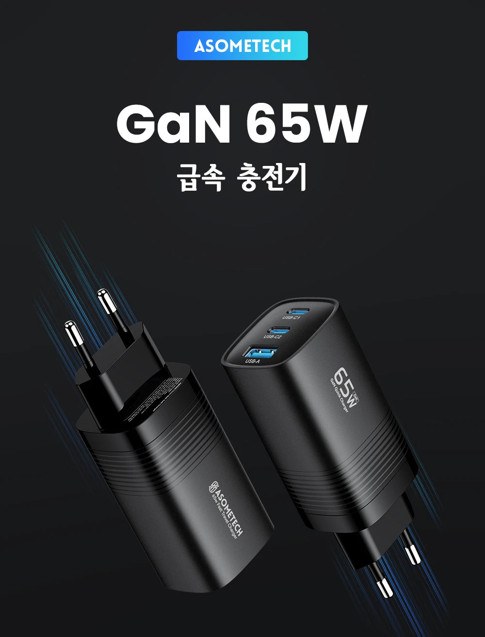 ASOMETECH GaN USB Type C Charger 65W 45W PPS PD QC4.0 Quick Charger For Macbook Laptop IPAD Tablet iPhone 14 Samsung S23 Ultra - Shoppiline