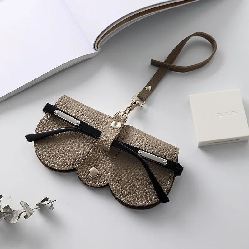 Litchi Embossed PU Leather Glasses Case Cute Hanging Eyewear Holder for Sunglasses Reading Glasses Portable Travel Storage Bag