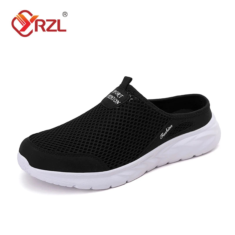 YRZL Mens Half Slippers Summer Breathable Mesh Mens Shoes Outdoor Casual Walking Shoes Large Flat Light Mesh Slippers Sandals - Shoppiline