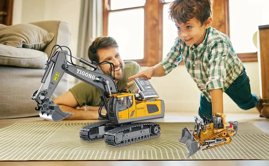 4WD Remote Control Excavator 4x4 Alloy Dump Truck Bulldozer Radio Model RC Car Construction Vehicle Toy Children Kids Gifts - Shoppiline