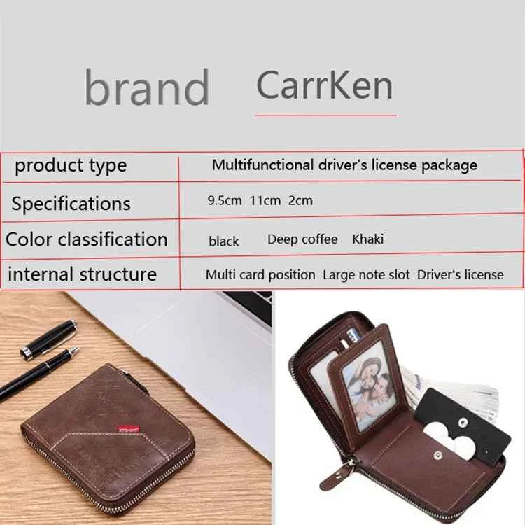 Men's PU Waxed Oil Leather Wallet Short Bifold Coin Purse with All-Around Zipper for Cash And Cards