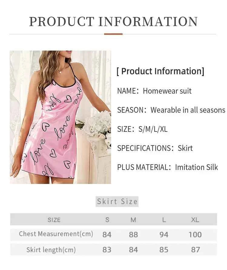 Heart Letter Print Nightdress Casual Round Neck Spaghetti Strap Sleep Dress Women's Sleepwear Dresses