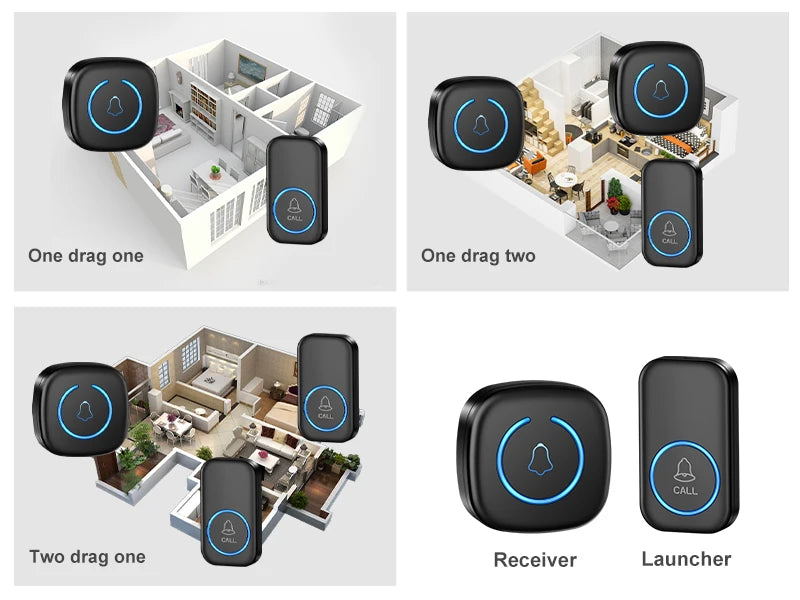 Wireless Doorbell Intelligent Welcome Door Bell 300M/984 FT Remote 60 Songs Melodies Home Smart Doorbell US EU UK Plug Optional