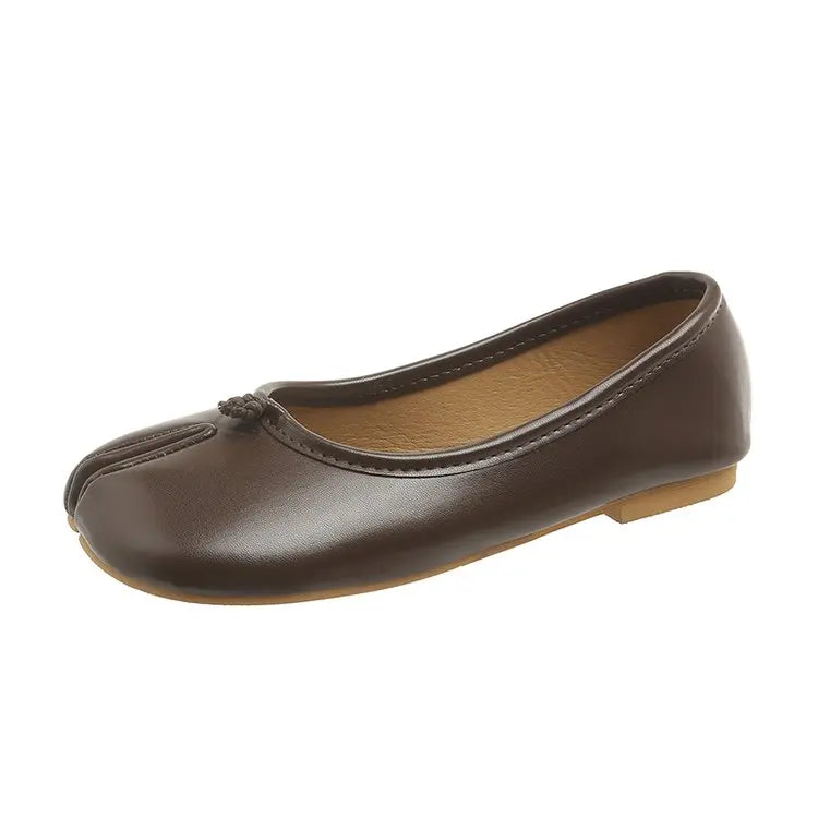 Japanese Style Tabi Ninja Shoes Women Cozy Leather Flats Split Hoof Toe Loafers Femme Mary Jeans Mocasines Ladies Ballerina Shoe