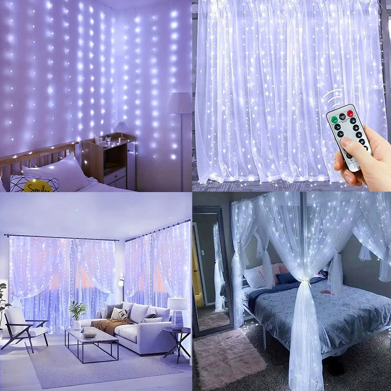 Remote Control USB Fairy Lights 3M LED Curtain String Lights for Christmas Home Bedroom Decor Festive Party New Year Wedding