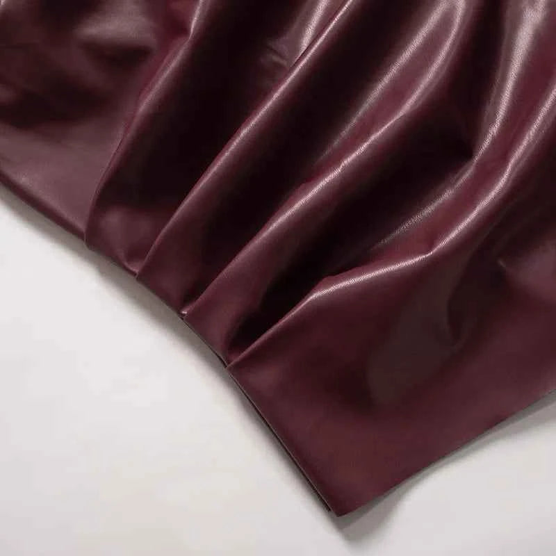 Burgundy Leather Tops Women Fashion Ruched Bodycon Crop Top Summer Sexy Sleeveless Irregular Night Club Party Tanks 2024 Black