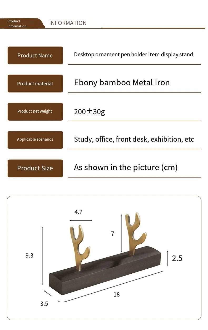 Solid wood pen holder metal antler storage stand ebony bamboo wood desktop ornaments office student pen holder display stand