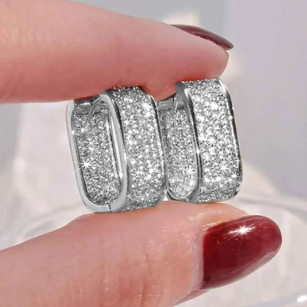 Huitan Korean Fashion Paved CZ Hoop Earrings for Women Metal Silver Color/Gold Color Simple Versatile Girls Earrings Hot Jewelry