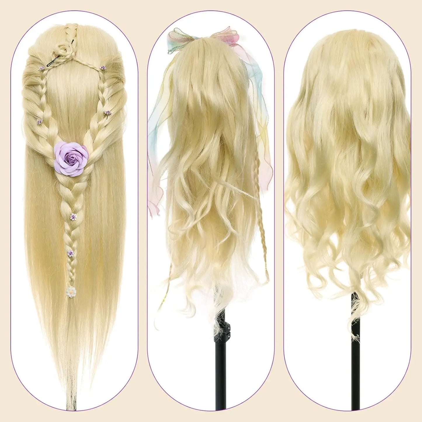 Mannequin Head with 11pcs Hair Heavy-Duty Clamp Holder Base, Braiding Tools - for Salon, Beauty School Practice Set
