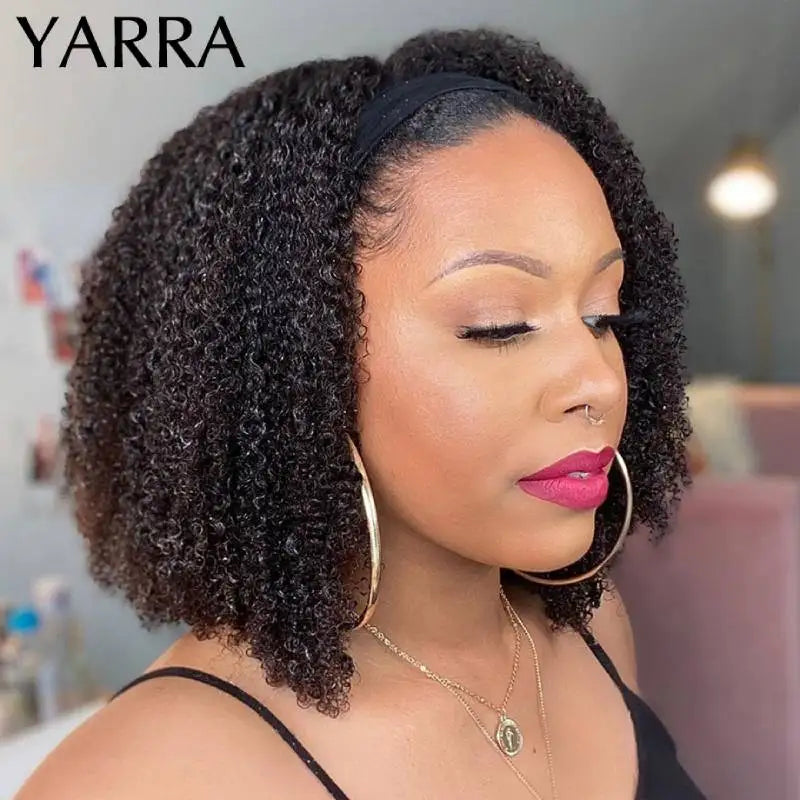 Afro Kinky Curly Echthaar Stirnband Perücke für schwarze Frauen 180% Dichte Brasilianisches Remy Voll maschinell hergestellt 100% Echthaar YARRA