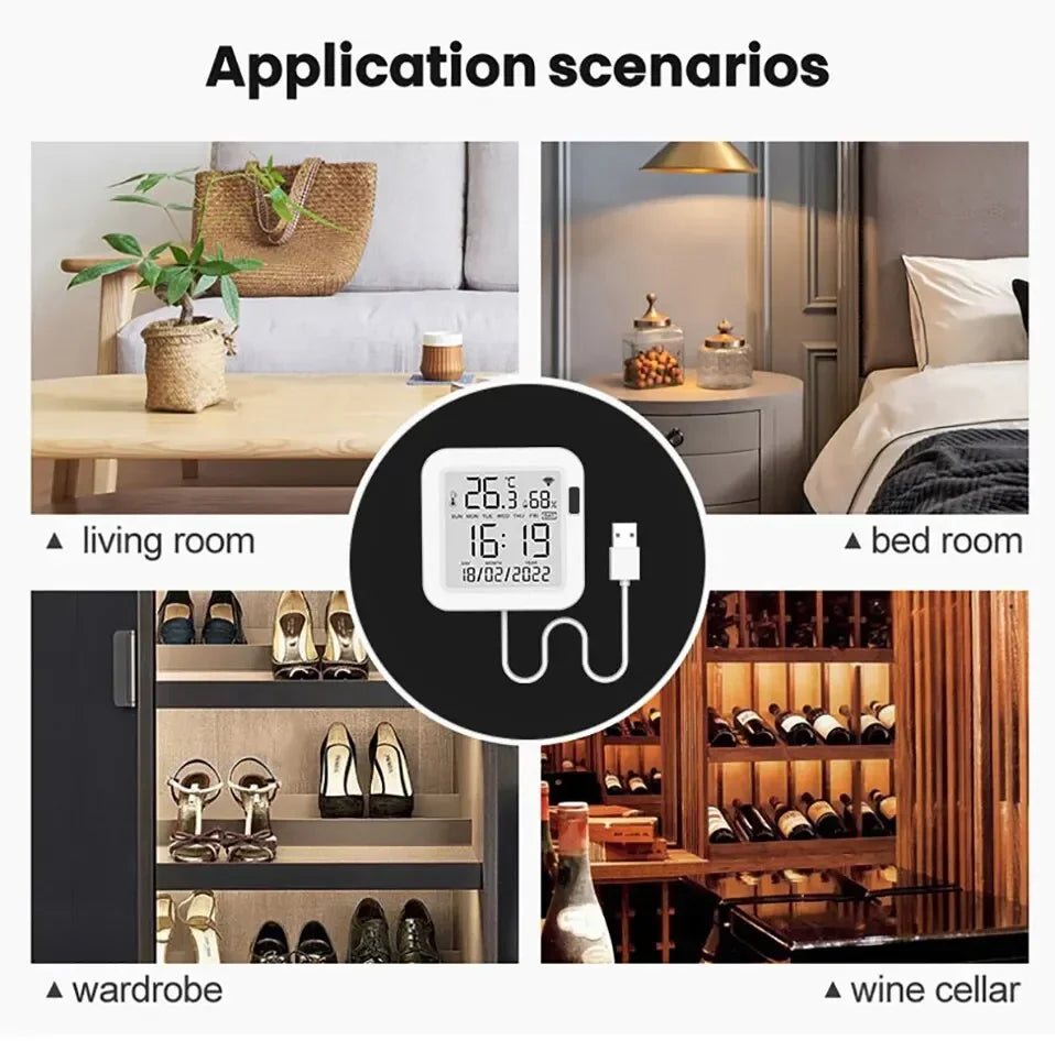 Tuya WiFi Temperature Humidity Smart Sensor With Backlight for Smart Home Var SmartLife Work with Alexa Google Assistant - Shoppiline