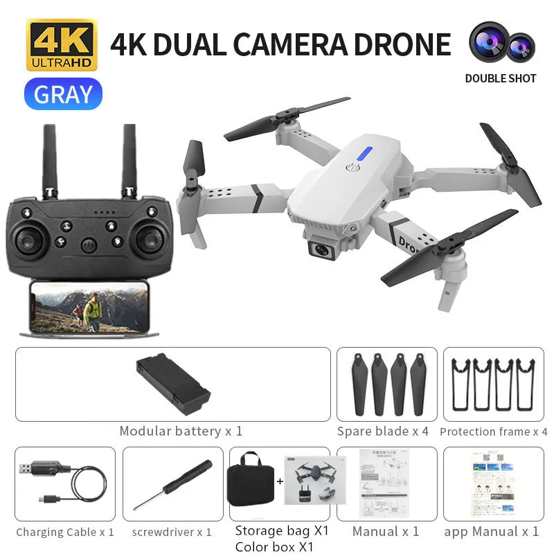 E88 ProIntelligent Folding Drone Supports single/Dual Camera Switching 4KPicture Quality+Wide-angle Shooting WiFiDirect Real-Tim - Shoppiline